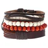 Leather Rope Handmade Braided Multilayer Wooden Beaded Charm Bracelets Set For Men Women Punk Adjustable Bangle Fashion Jewelry