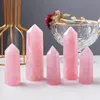 Pink Crystal Pillar Arts Mineral Chakra Healing wands Reiki Energy stone six-sided Natural Quartz Point magic wand rough polished