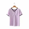 Women's T-Shirt 2022 Ladies Summer Plus Size Tops For Women Large Short Sleeve Slim Fold Elastic Yellow Pink V-neck 3XL 4XL 5XL 6XL