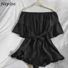 NEPLOE SEXY SLASH Hals Schouder Strapless Jumpsuits Dames Hoge Taille Hip Sjerpen Losse Speels Pullover Korte Mouw Bodysuits 210423