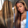 Highlight Wig Straight Lace Front Perruques de cheveux humains Ombre brésilienne 4/27 Pré plumé coloré