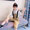 십대 소녀 옷 패치 워크 복장 Tshirt + Jumpsuit 소녀 복장 여름 어린이 의상 6 8 10 12 14 210528