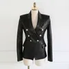 Mode femmes printemps automne noir Faux cuir vestes boutons basique manteau col rabattu Biker veste C9D206M 210918