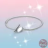 Femme Armband 925 Sterling Zilveren Momenten Hart T-Bar Snake Chain Bangle voor Vrouwen Fijne Sieraden Gift Pulseira met Originele Doos