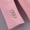 스타일 여성 재킷 봄 핑크 옷깃 긴 소매 더블 브레스트 유럽과 미국 스타일의 하위 - 질감 된 블레이저 211112