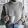 Automne hiver femmes tricoté pull col roulé décontracté basique pull pull lâche chaud élégant solide surdimensionné hauts plus taille 210510