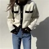Vintage elegante casaco de cardigan casaco mulheres Únicas bolsos de manga comprida de pescoço de pescoço tops coreano moda senhoras camisola 210513