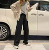 3 Renkler Kore Tarzı SOILD Renk Geniş Bacak Pantolon Kadın Rahat Yüksek Elastik Bel Kalın Uzun Pantolon Bayan (F4153) 210423