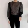 Mesh Top Micro-Penetration Tops Long Sleeve Women's Shirt See Through Sexy Blouse Women Vintage and 14339 210508