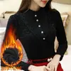 Thickened Plus velvet Lace bottomed shirt Autumn winter High collar Long sleeve Korean Women's Blouse Slim fit top 884i 210420