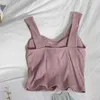 Korean Buckled Pit Stripe Student Vest Top Spring Slim and Versatile Fashion with Chest Pad Beautiful Back Camisole 210507