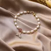 Japan Korea Style Simple Sweet Round Bead Imitation Pearl Fish Tail Pendant Armband For Women Fashion Jewelry Accessories Link Chain