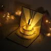 3D Pop Up Greeting Card Luminous Happy Birthday Cake Candle Blessing Cards Creative Modern Stereo Music Postcards Gifts