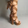 Handmade Womens Chunky Heels Sandali Crisscross Strips Strisce Open-Toe Piattaforma Sexy Foto Vera Stock Scarpe da estate Moda Moda D417