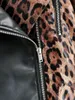 Jaquetas femininas soltas mulheres macias jaqueta de couro falso leopardo patchwork manga longa pu zipper motociclista senhora casaco básico outerwear