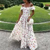 Boho Off Shoulder Cherry Print Dress Women Sexy Slash Neck Maxi Dress Summer Beach Short Sleeve Long Dress vestidos 210514