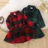 Newborn Kids Baby Girls Plaid Clothes Toddler Infant Full Sleeve Single-breasted Knee-length Dress Children Outwear Sashes 3M-3Y G1026