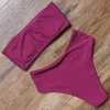 Bandeau Top Swimsuit Push Up Bikini Set 2021 Sexy High Waisted Solid Bathing Suit Summer Swimwear Women Beachwear Color Biquini 1134 Z2