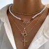 Pendant Necklaces 4PCS Bling Rhinestone Angel Letter Butterfly Heart For Women Elegant Pearl Crystal Tennis Chain Choker Jewelry