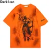 男性女性のためのオレンジ色のタイの染色Tシャツ夏半袖メンズTシャツ男性トップ210603