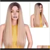 Wig Straight Hair Mixed Brown And Blonde For White Black Women Middle Part Natural Qncdh Jefqv