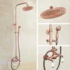 Antique Red Copper Brass Wall Mounted Bathroom 8" Rain Shower Faucet Set Telephone Style Handheld Head Mixer Tap Arg583 Sets