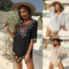 Salida de Playa Mujer 2021 Sexig strandkåpa upp Pareo Badkläder Däck Swimwear Plus Size Broderi Hand Hook Stitching Cape Women's