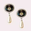 earrings Empress Dowager an enamel planet Pearl Earrings court WindNet red same temperament female6479649