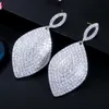 Luxe longue goutte grande losange feuille cubique Zircon mariage fiançailles fête indien or boucles d'oreilles pour les femmes CZ654 210714