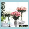 Decorative Wreaths Festive Supplies Garden 10Pcslot Wedding Decorations Real Touch Material Artificial Rose Bouquet Home Party Fake Si