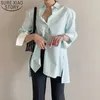 Hauts et chemisiers pour femmes OL Style Long Casual Loose Korean Solid Fashion Split Shirt Col rabattu Vêtements Chemises 10294 210417