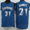 Mens vintage 1995-96 jerseys de basquete Kevin 21 Garnett Rookie azul preto branco costurado camisas