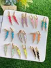 5 Pairs, Trendy summer fashion jewelry Gold color CZ Pave Neon rainbow colors lighting charm earring