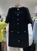 Summer Tweed Woolen Sukienka Kobiety Koreański Temperament Pojedynczy Breasted Krótki Rękaw Vintage Robe Femme Vestidos 210514