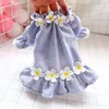 Dog Apparel 2021 Cat Spring And Summer Est Small Flower Decoration Striped Pink Blue Colors Casual Clothes Princess Dress