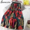 Surmiitro floral print chiffon maxi rok vrouwen met hoge taille lente zomer dames rood zwart lang geplooid vrouw 210629