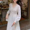Lente herfst vrouwen vintage partij lange mouw witte kant tuniek basic jurk 210415