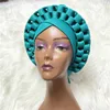 Nigeryjczyk Shining Gele Headtie Aso Oke Gele Muzułmanin Made Auto Gele Hijab ASO EBI Headtie African Turban Cap z kolorowe 210702