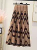 Tigena Уникальная печатная трикотажная юбка MIDI для женщин осень зима Винтаж полосатый линия высокая талия длинная юбка женских женщин 21120