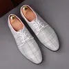 Luxury Lace Style Men's Business Prom Shoes oxford Plaid Wedding Pointed Toe Men Flats Loafers Footwear EUR siz:38-44