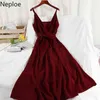 Neploe kvinnor elegant v nackklänningar sommar ärmlös strapless vestidos mujer koreansk smal midja en linje sexig maxi klänning 210422