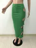 Kjolar haoohu patchwork cut out maxi dress kvinnor 2021 tidig sommar sexig v-hals sida hål ärmlös bodycon kjol kvinnlig streetwear