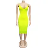 Women Summer Sleeveless Bodycon Fluorescent green Evening Party Dresses Spaghetti Strap Sexy Clubwear midi Pencil Dress vestidos 210520