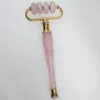 Custom Logo Facial Massage Roller 18K Gold Plating Natural Crystal Rose Quartz Rollers Health Skin Acupuncture Massager Neck Slimming Anti Wrinkle Cellulite