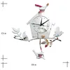Zegary ścienne kreatywne domek drzewa ptaka 3D lustro naklejka powierzchniowa