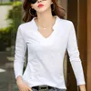 Manches longues femmes mode grande taille ample Femme T-shirts col en v coton blanc t-shirt haut bureau dames Femme T-shirts 13172 210518