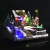 2022 Christmas Snow House Colorful Light Luminescent Christmas Village Revolving Santa Claus Home Decor House Music Ornaments 211012