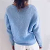 hollow out knitted sweater cardigans plus size women casual blue v neck oversized streetstyle autumn winter tops 210415