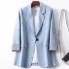 Frühling Ankunft Frauen Vintage Solide Blazer Büro Damen Elegante Lose Gespleißte Hülse Anzug Jacke Casual Oberbekleidung 210430