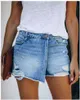 Summer Women Casual Light Blue Hole Jeans Denim Shorts temperament light blue female denim shorts 210714